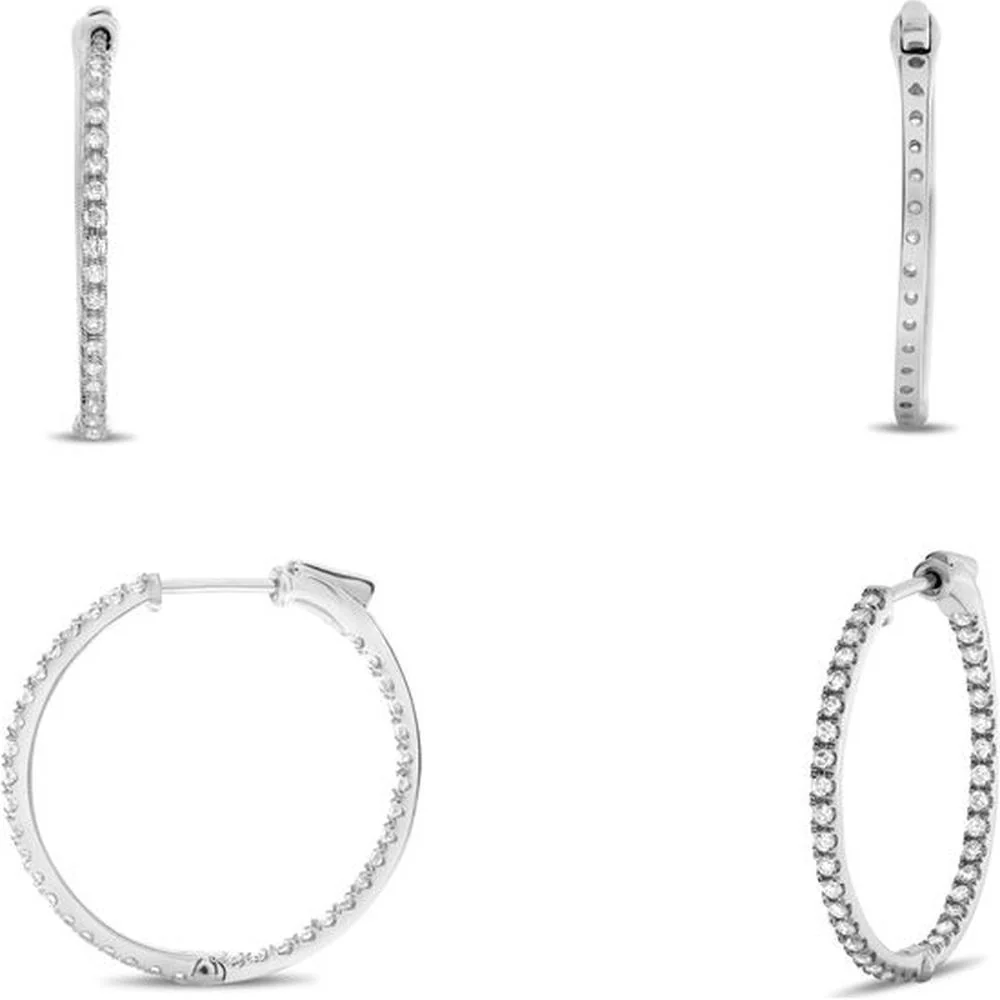 Roman & Jules - 14K White Gold Hoop Earrings with Micropavé Set Round Diamonds - 0.50 Carat Total Diamond Weight