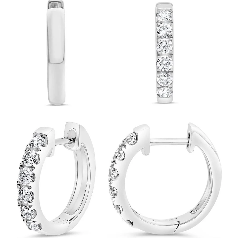 Roman & Jules - 14K White Gold Hoop Earrings with Micropavé Set Round Diamonds - 0.50 Carat Total Diamond Weight