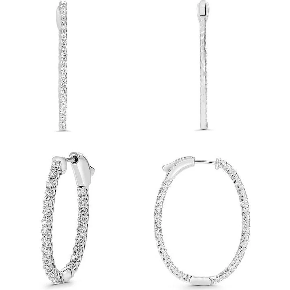 Roman & Jules - 14K White Gold Hoop Earrings with Round Diamonds - 2.00 Carat Total Diamond Weight