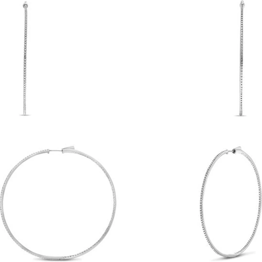 Roman & Jules - 14K White Gold Hoop Earrings with Round Diamonds in Micropavé Setting - 1.00 Carat Total Diamond Weight