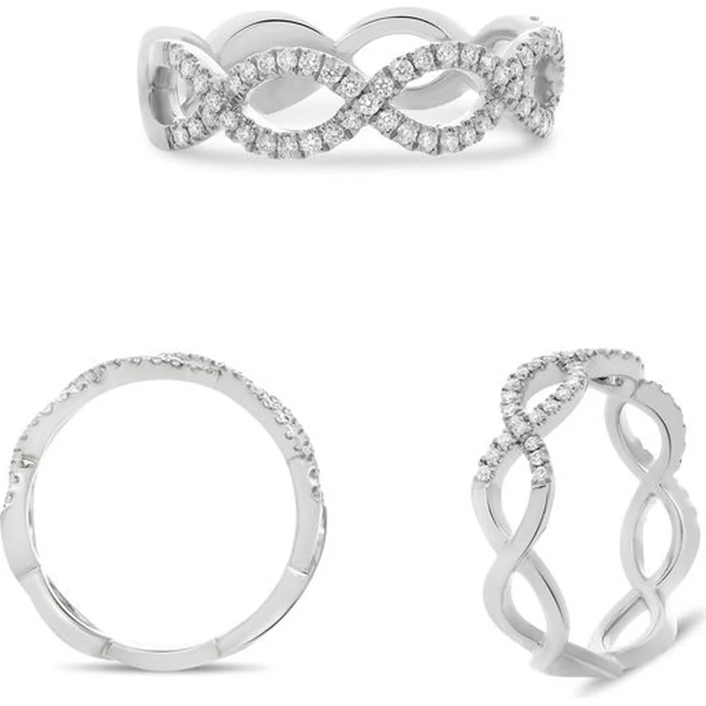 Roman & Jules - 14K White Gold Infinity Band with Round Cut Diamonds - 0.31 Carat Total Diamond Weight