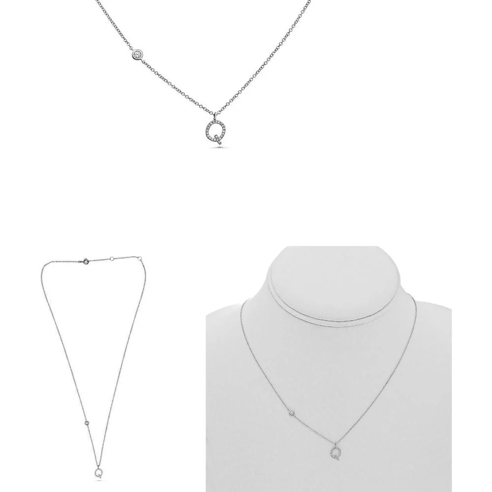 Roman & Jules - 14K White Gold Initials Necklace with Round Diamond - 0.10 Carat Total Diamond Weight