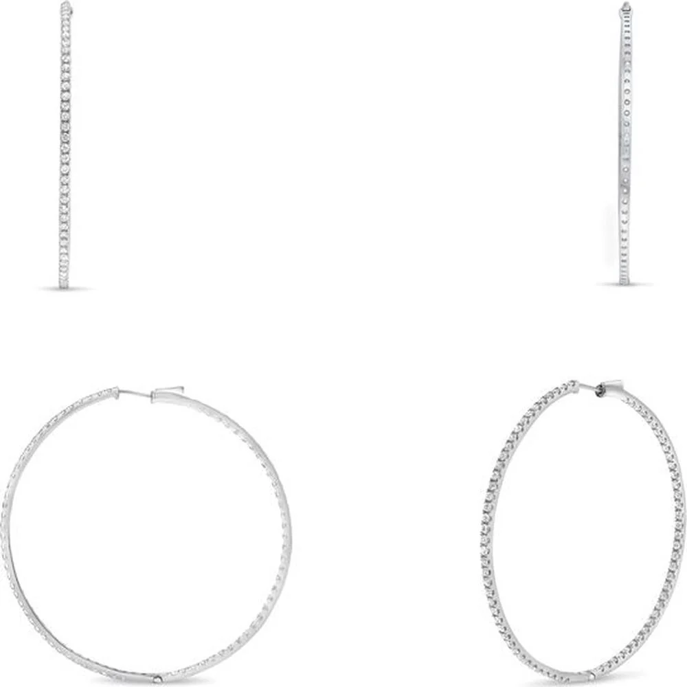 Roman & Jules - 14K White Gold Large Hoop Earrings with Micropavé Set 3.00 Carat Round Diamonds