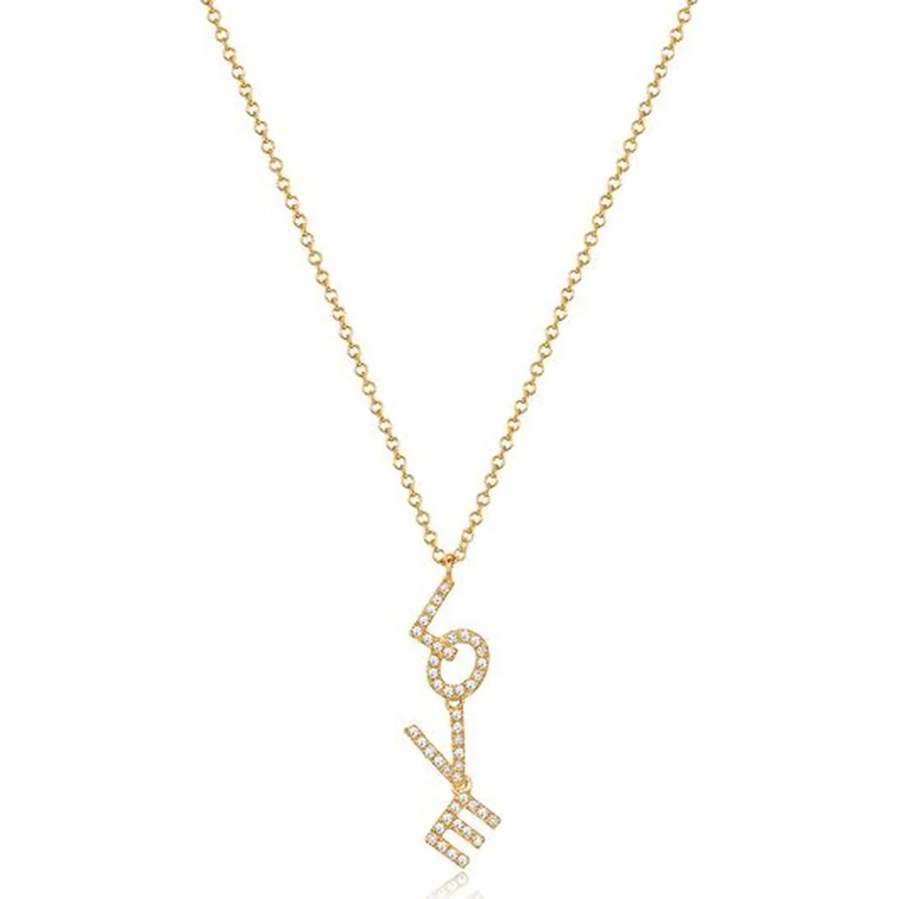 Roman & Jules - 14K White Gold "LOVE" Pendant Necklace with Round Diamonds - 0.12 Carat Total Diamond Weight