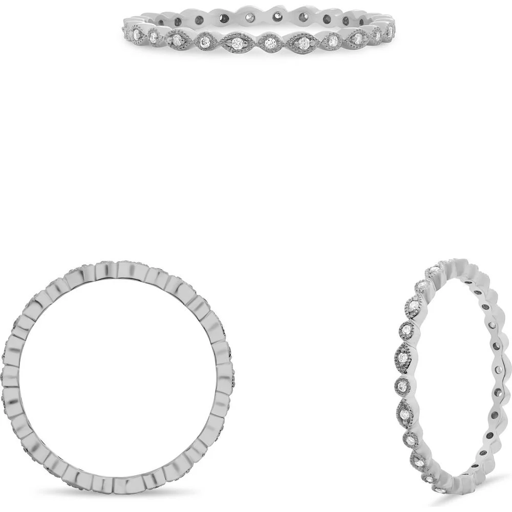Roman & Jules - 14K White Gold Marquise & Round Diamond Eternity Band - 0.07 Carat Total Diamond Weight