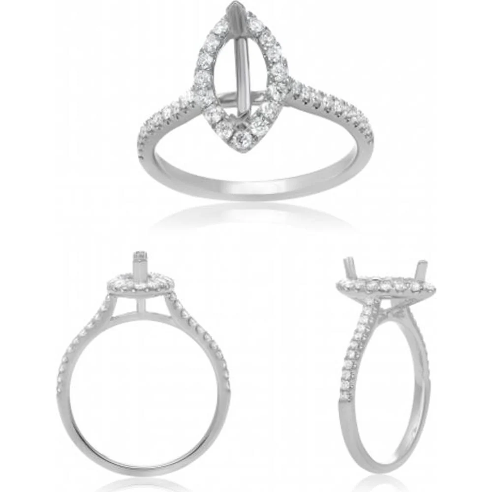Roman & Jules - 14K White Gold Marquise Diamond Halo Ring with 0.40 Carat Round Diamonds
