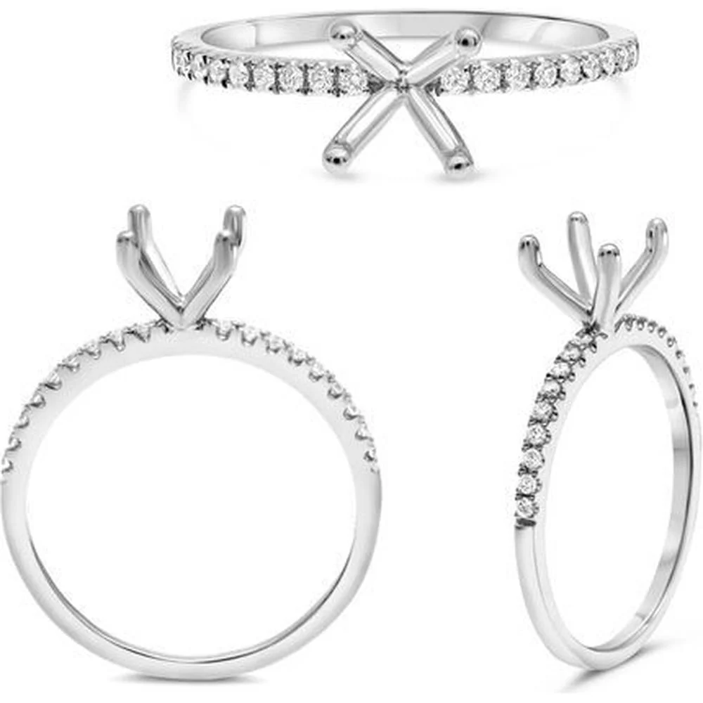 Roman & Jules - 14K White Gold Micropavé Diamond Ring - 0.12 Carat Total Diamond Weight