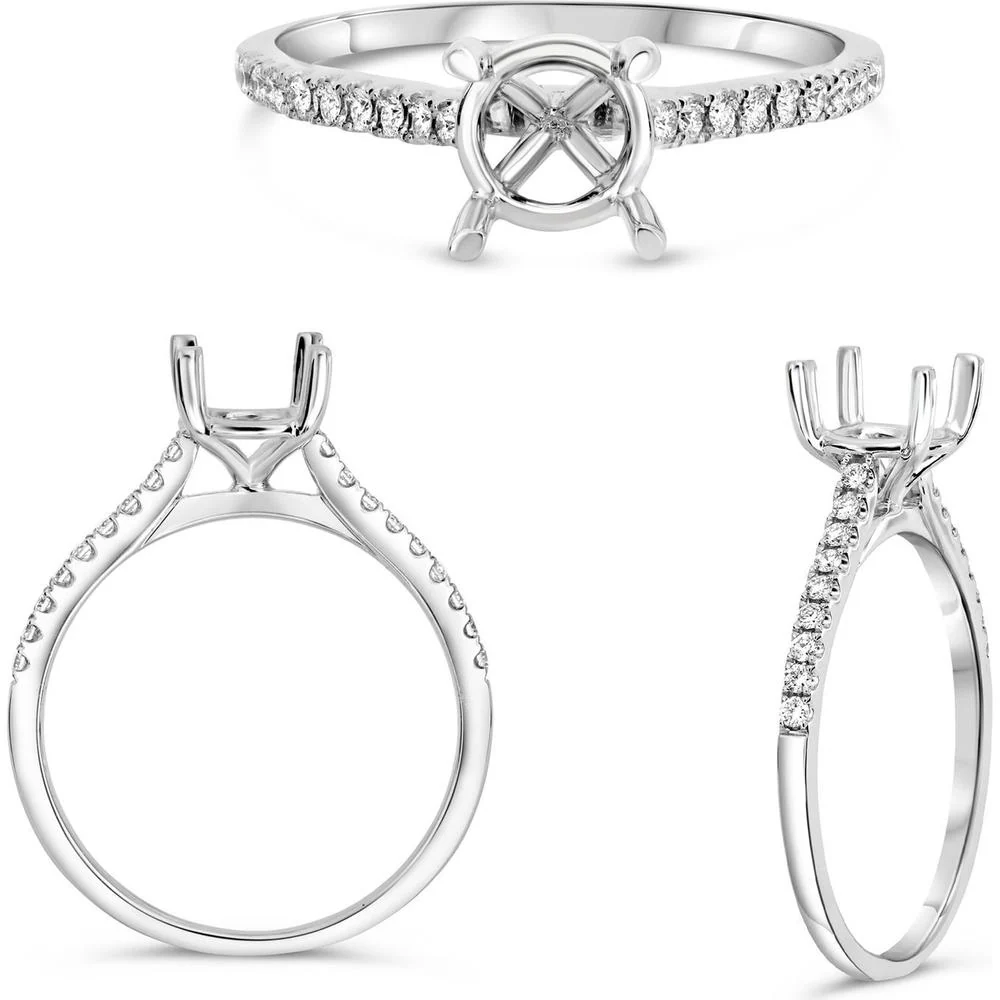 Roman & Jules - 14K White Gold Micropavé Diamond Ring with Round Diamonds - 0.12 Carat Total Diamond Weight