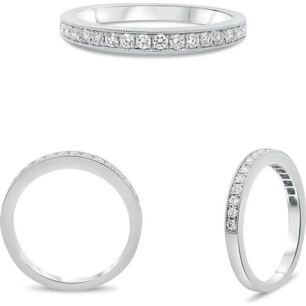 Roman & Jules - 14K White Gold Milgrain Pave Band with Round Diamonds - 0.37 Carat Total Diamond Weight