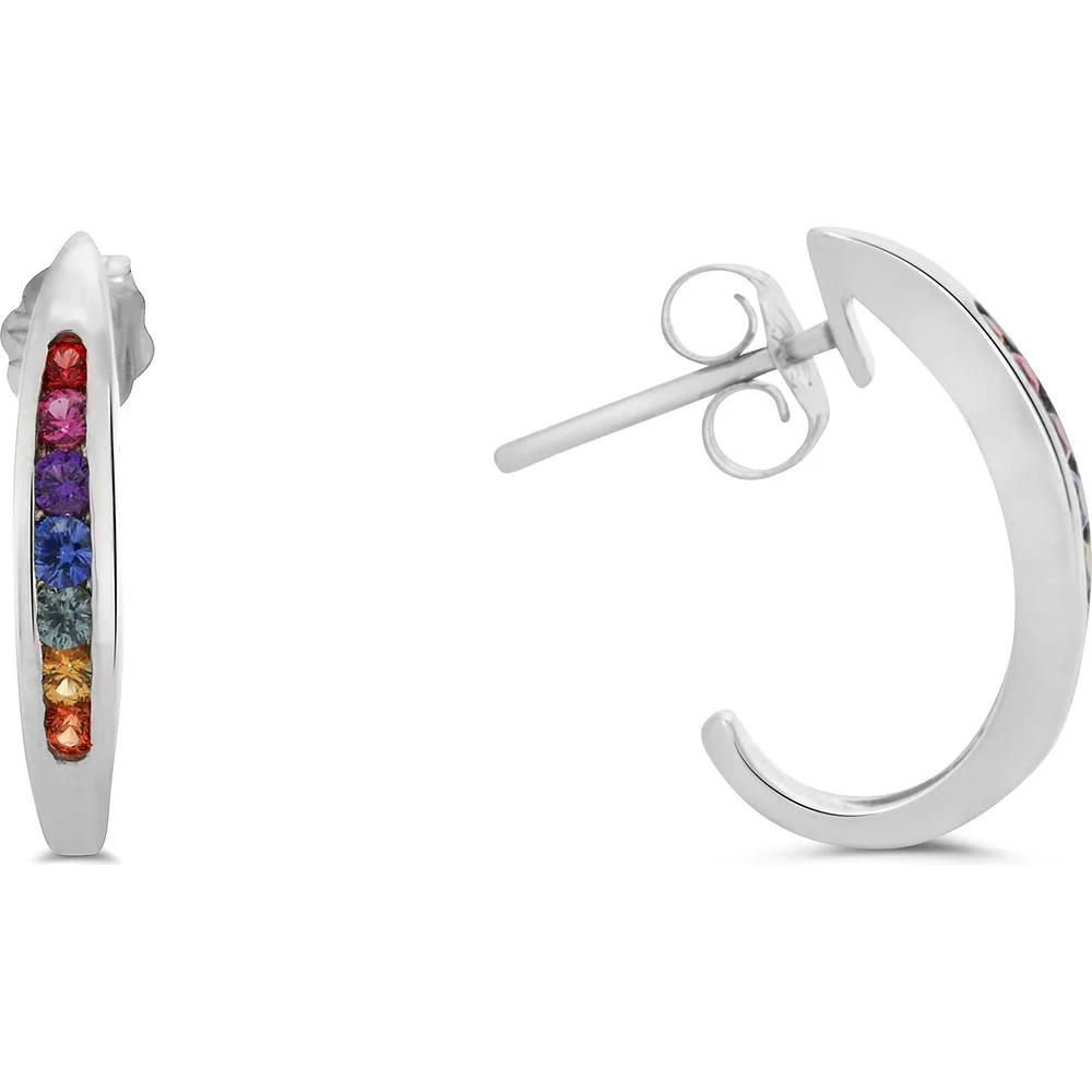 Roman & Jules - 14K White Gold Multi-Colored Sapphire Hoop Earrings - 0.37 Carat Total Sapphire Weight