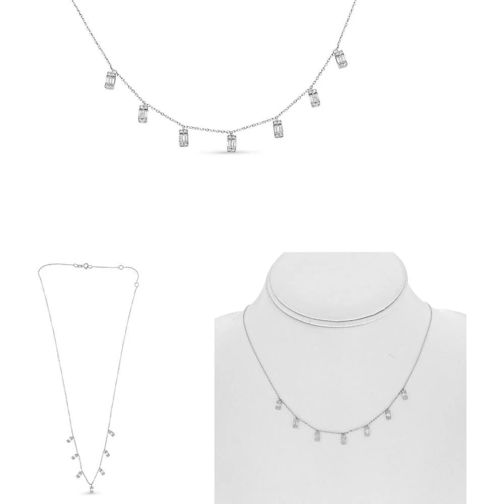 Roman & Jules - 14K White Gold Necklace with Round and Baguette Diamonds - 0.44 Carat Total Diamond Weight