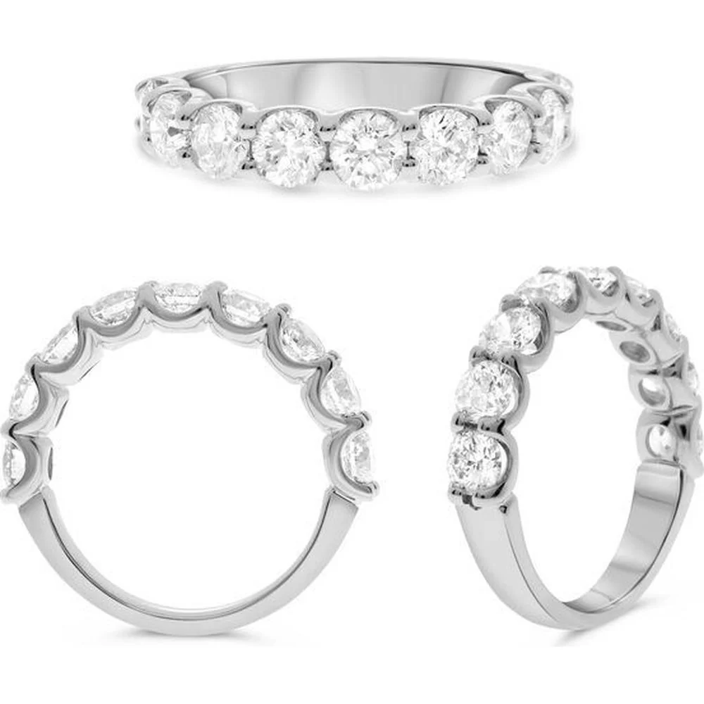 Roman & Jules - 14K White Gold Nine-Stone Diamond Wedding Band with Shared U-Shape Setting - 2.00mm Round Diamonds