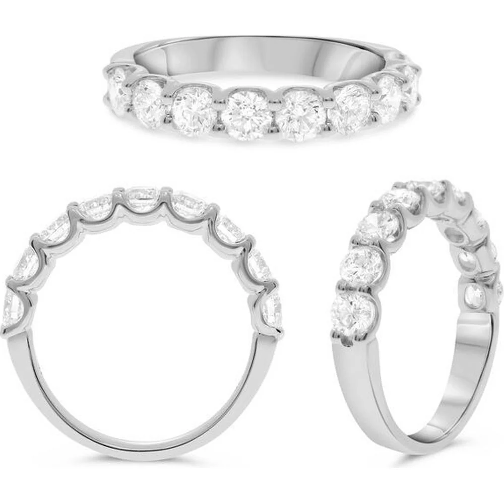Roman & Jules - 14K White Gold Nine-Stone Wedding Band with Round Diamonds - 1.50 Carat Total Diamond Weight