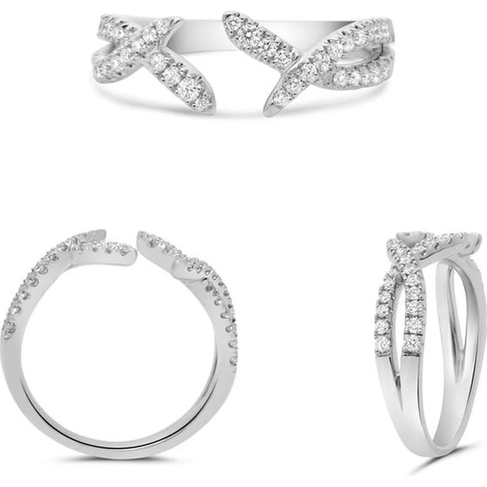 Roman & Jules - 14K White Gold Open Criss Cross Band with Round Diamonds - 0.33 Carat Total Diamond Weight