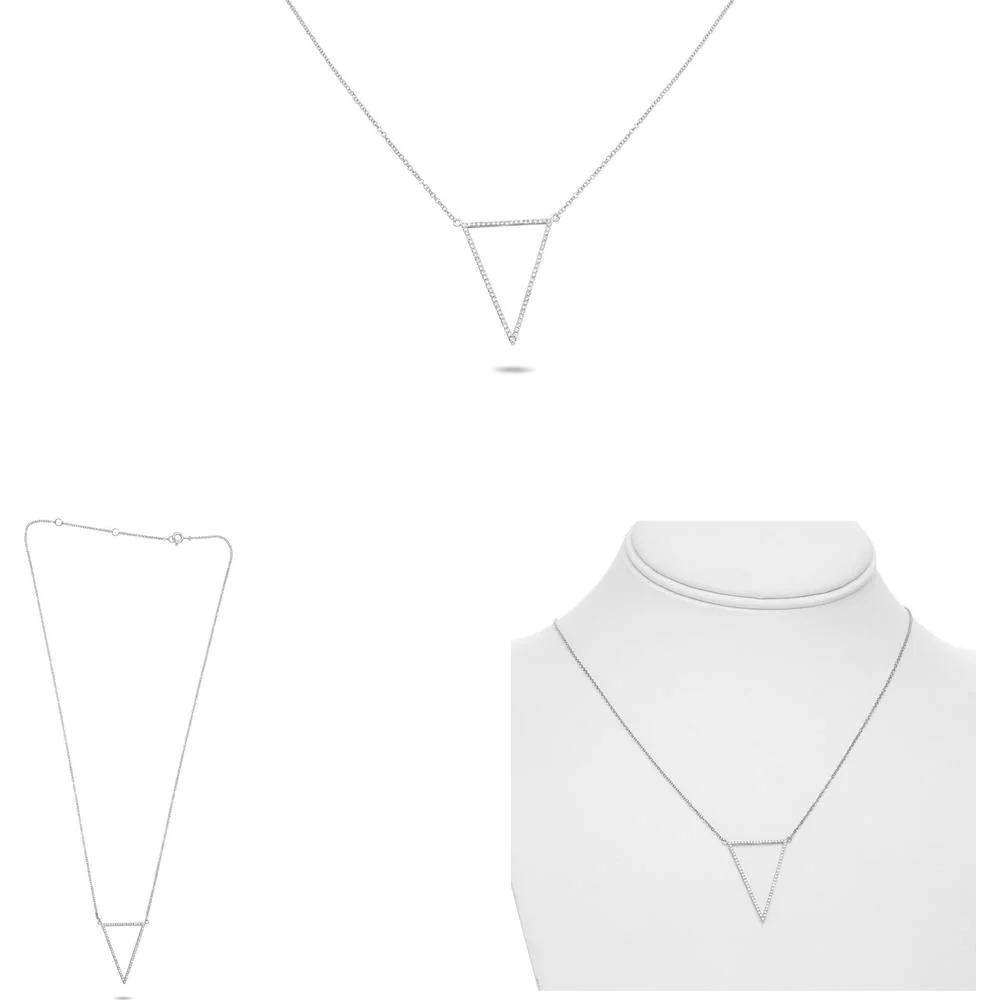 Roman & Jules - 14K White Gold Open Triangle Pave Necklace with 0.21 Carat Round Diamonds