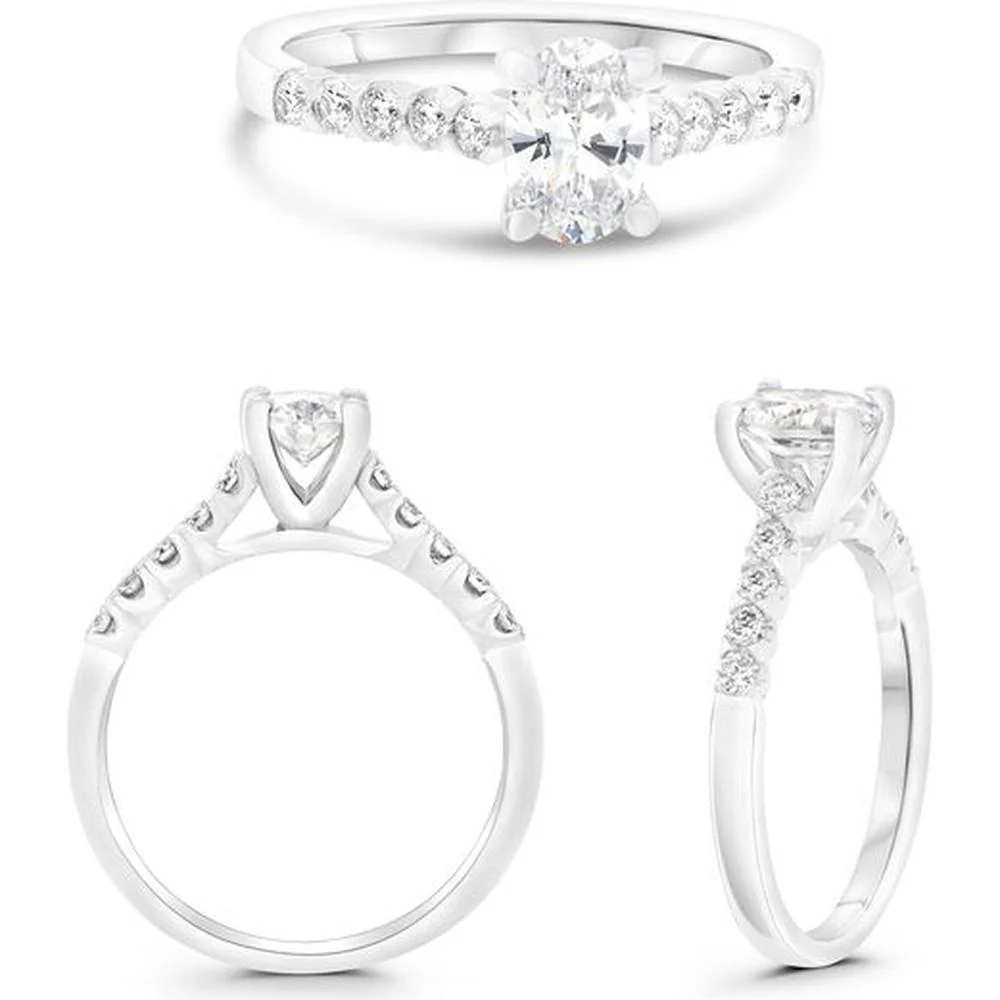 Roman & Jules - 14K White Gold Oval Cut Diamond Ring with Fishtail Setting - 0.28 Carat Total Diamond Weight