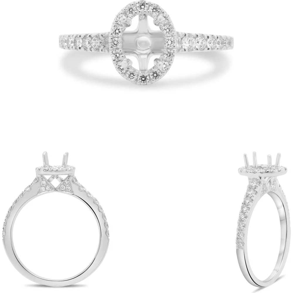 Roman & Jules - 14K White Gold Oval Diamond Halo Engagement Ring with Pave Accents - 0.52 Carat Total Diamond Weight