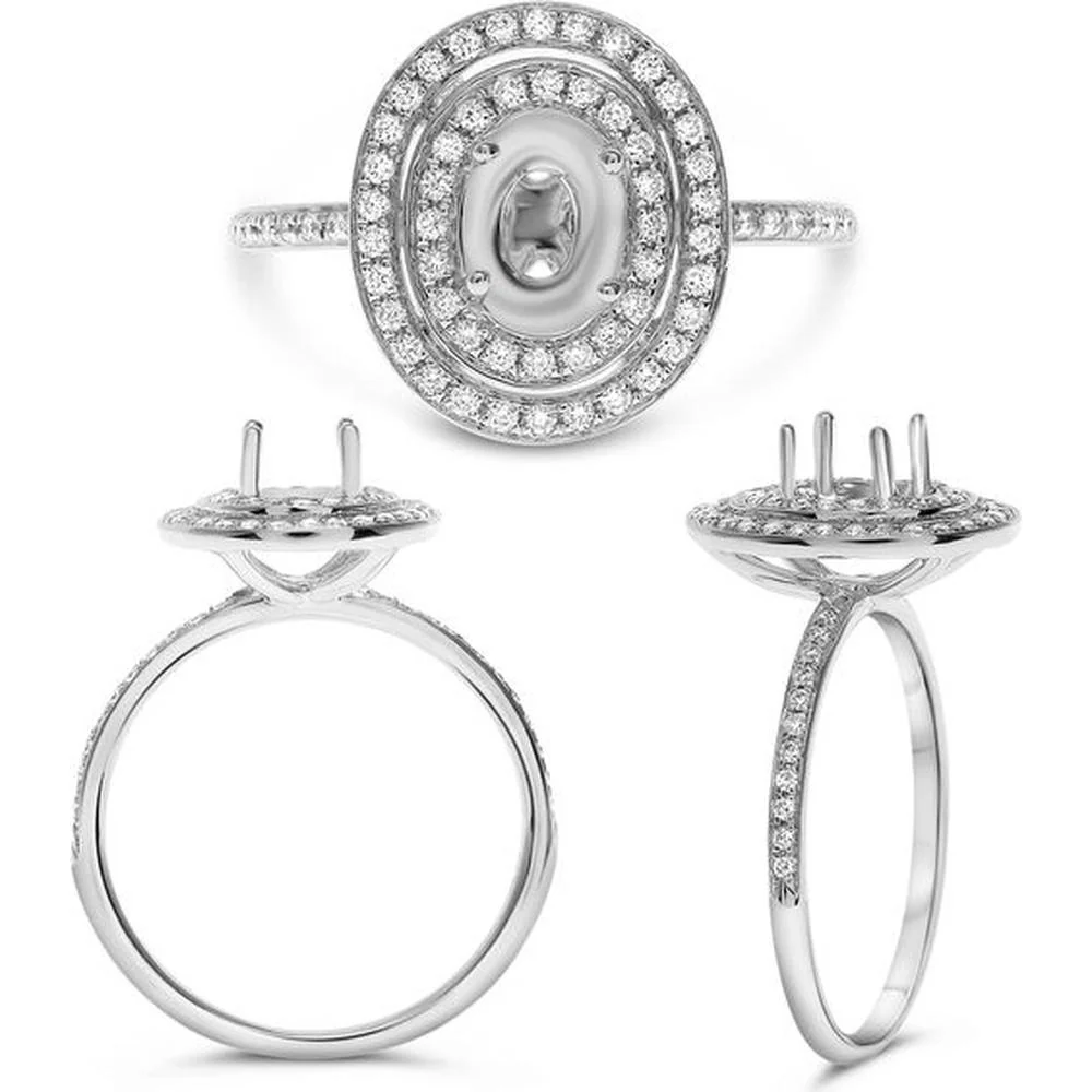 Roman & Jules - 14K White Gold Oval Diamond Halo Ring with Round Brilliant Diamonds - 0.27 Carat Total Diamond Weight