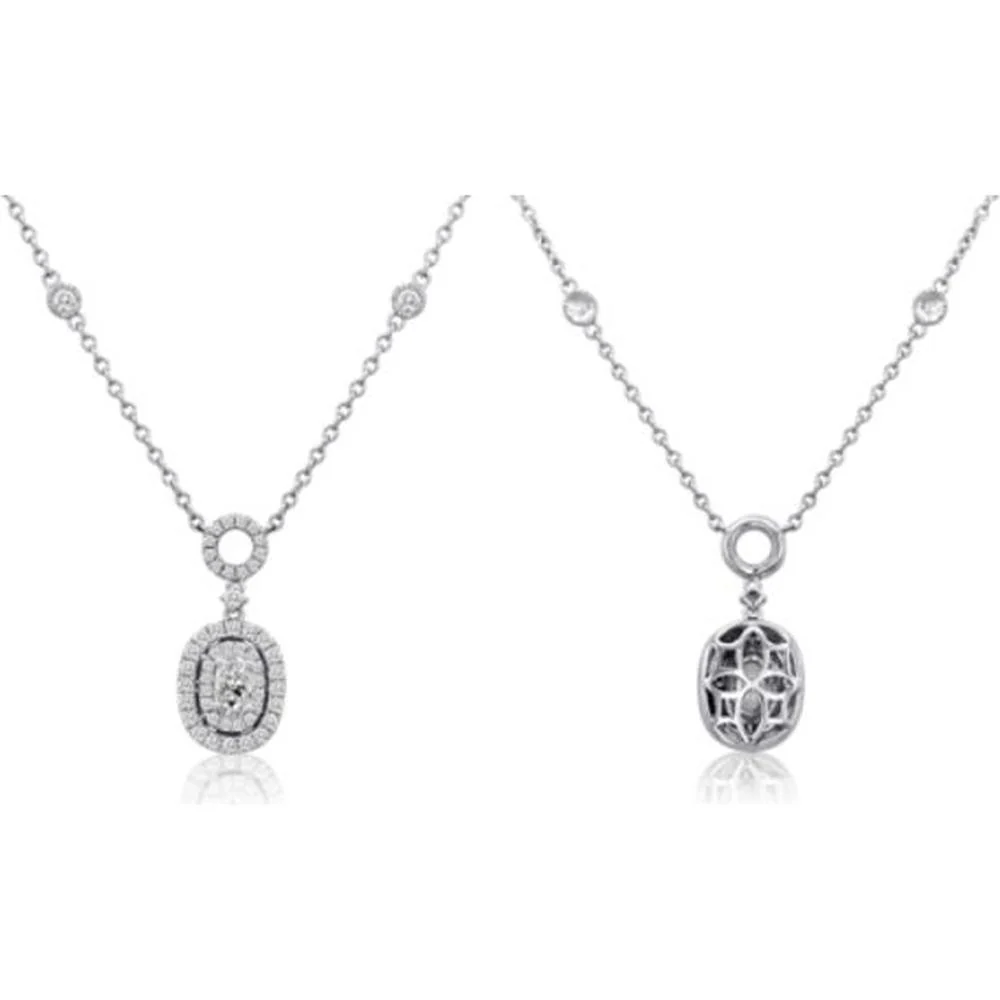 Roman & Jules - 14K White Gold Oval Diamond Necklace with Halo - 1.02 Carat Total Diamond Weight