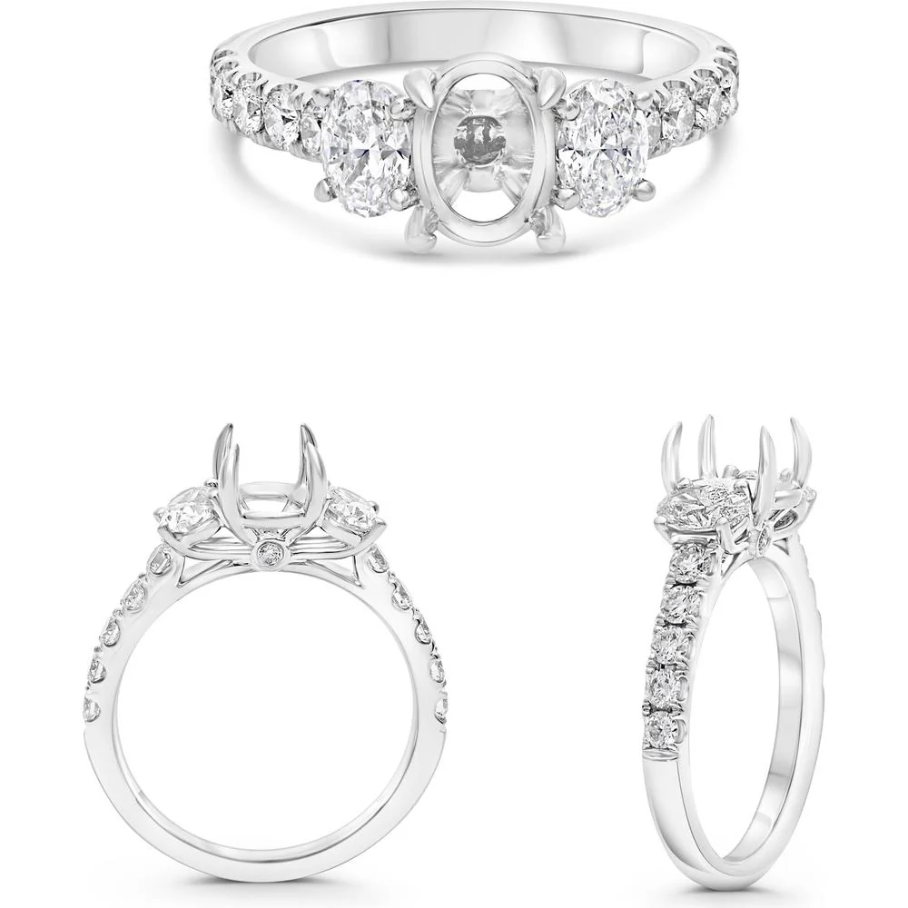 Roman & Jules - 14K White Gold Oval Diamond Ring with Round Diamond Accents - 1.10 Carat Total Diamond Weight