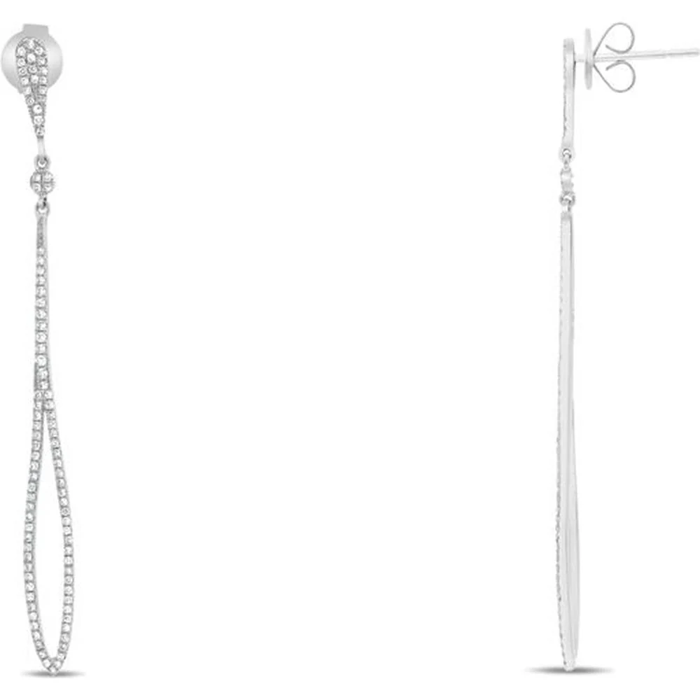 Roman & Jules - 14K White Gold Oval Drop Earrings with Pave Set Round Diamonds - 1.0 Carat Total Diamond Weight