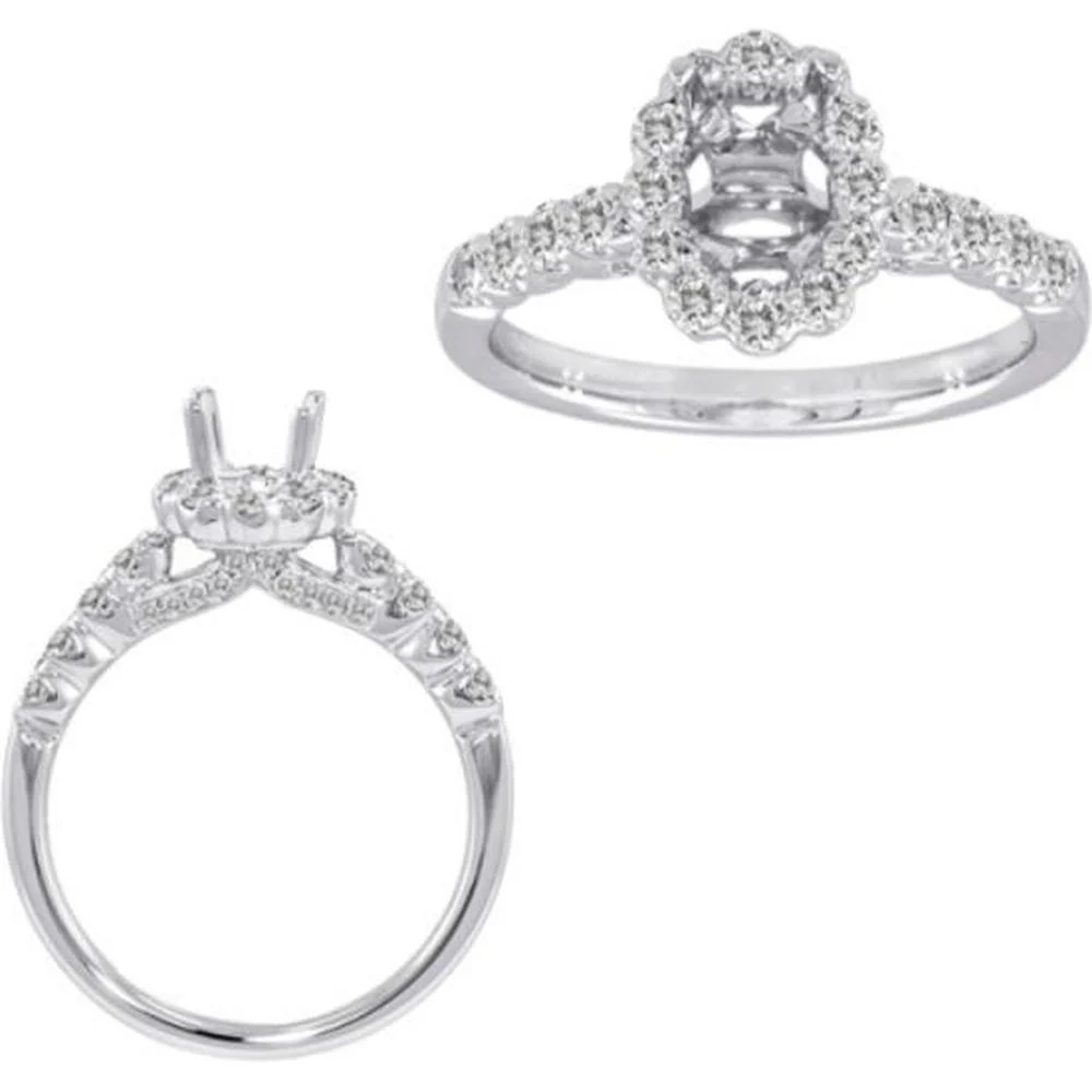Roman & Jules - 14K White Gold Oval Halo Diamond Ring with Round Center Diamond - 0.67 Carat Total Diamond Weight