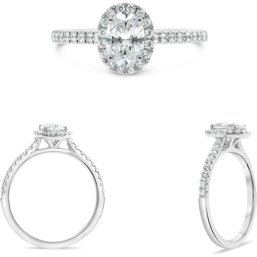 Roman & Jules - 14K White Gold Oval Halo Engagement Ring with Micropavé Round Diamonds - 0.29 Carat Total Diamond Weight