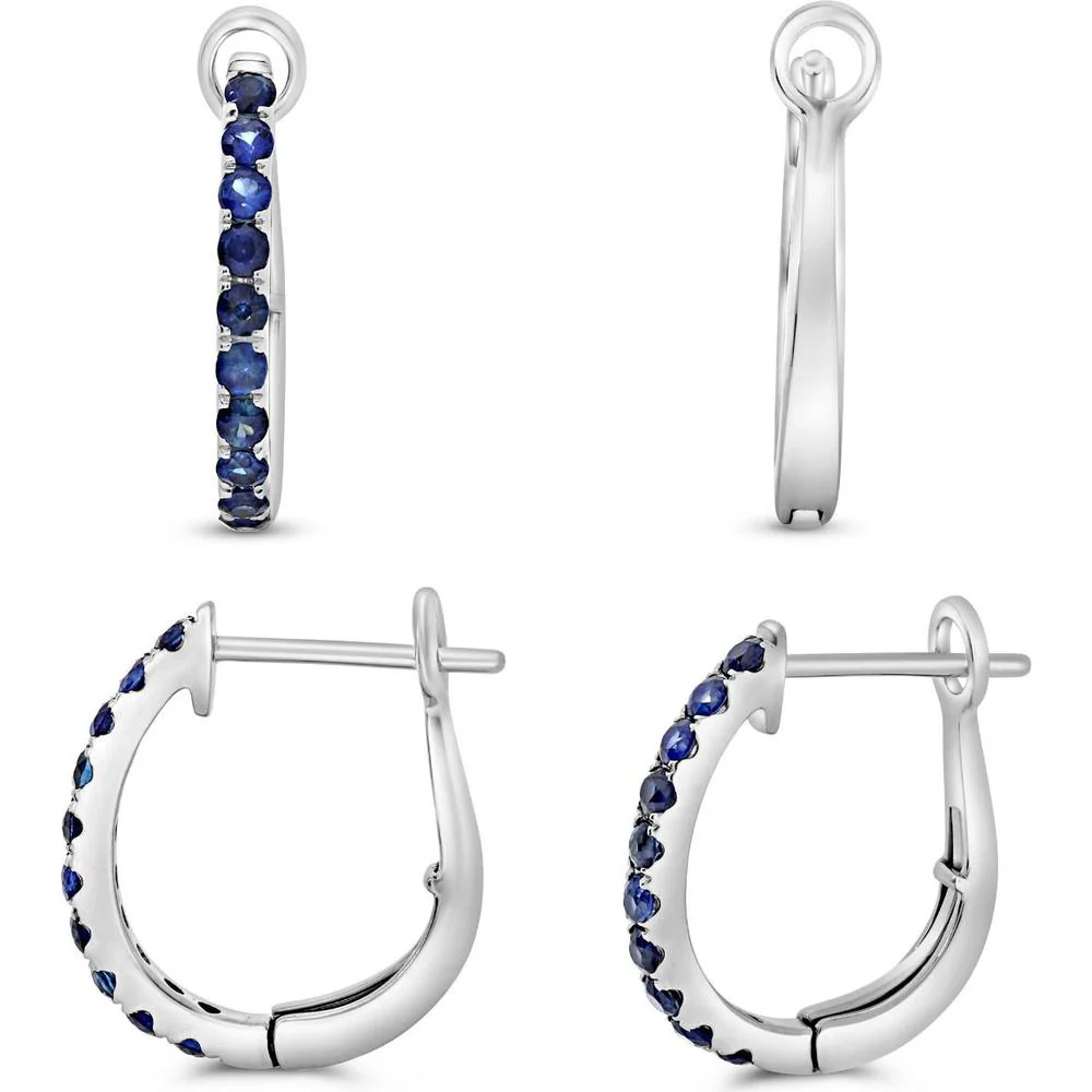 Roman & Jules - 14K White Gold Oval Hoop Earrings with Micropavé Set Sapphires - 1.0 Carat Total Sapphire Weight