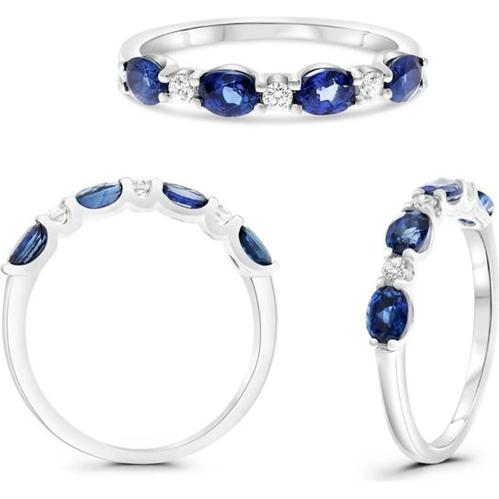 Roman & Jules - 14K White Gold Oval Sapphire Ring with Round Diamonds - 1.00 Carat Total Sapphire Weight