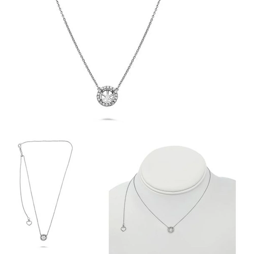 Roman & Jules - 14K White Gold Pave Diamond Halo Semi Mount Necklace - 0.13 Carat Total Diamond Weight