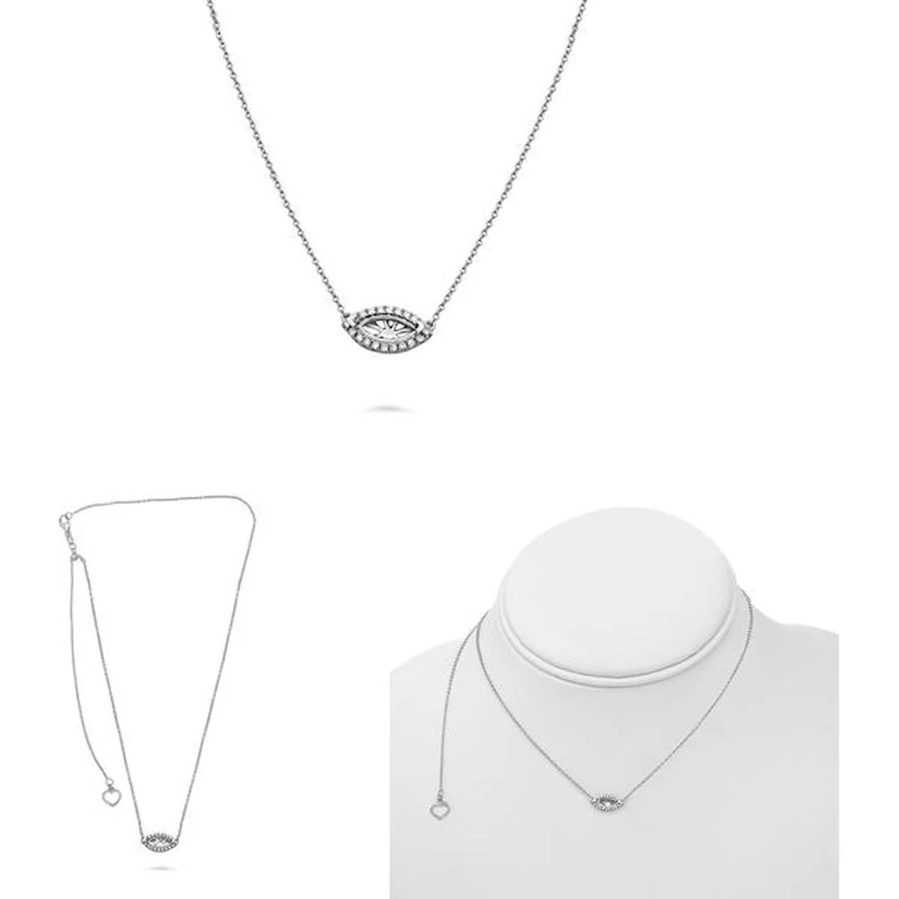 Roman & Jules - 14K White Gold Pave Diamond Halo Semi Mount Necklace with Emerald-Cut Center Stone