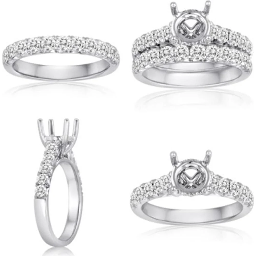 Roman & Jules - 14K White Gold Pave Shank Engagement Ring with Round Diamonds - 0.77 Carat Total Diamond Weight