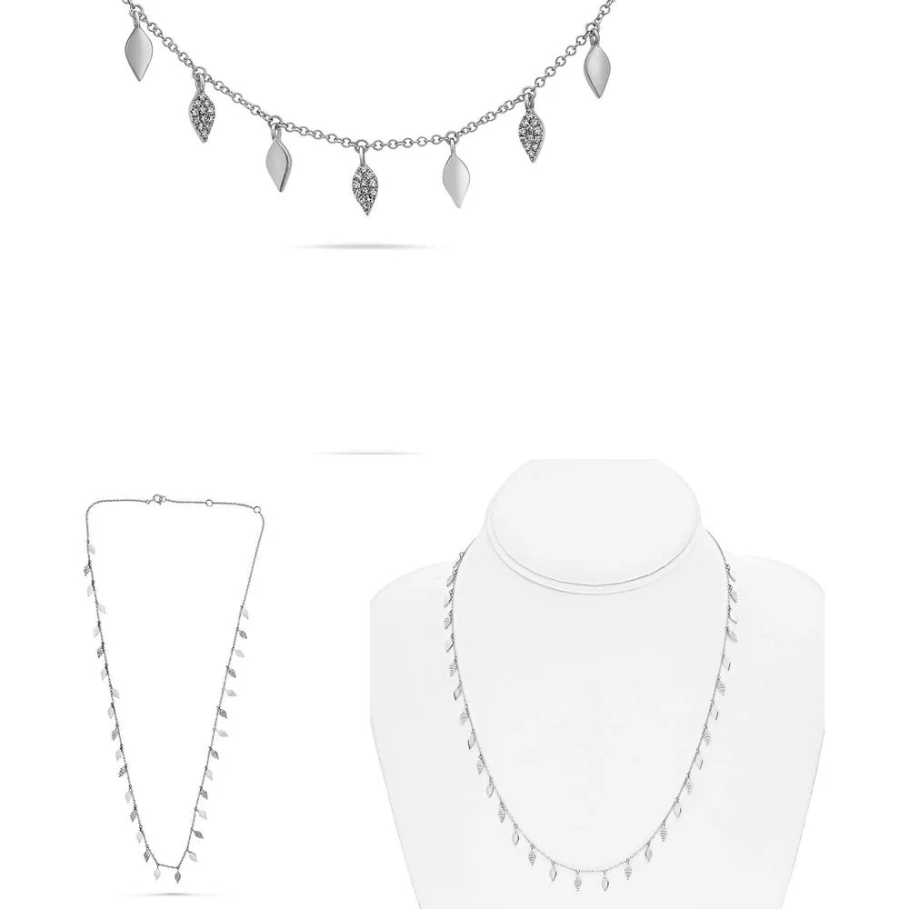 Roman & Jules - 14K White Gold Pendant Necklace with Micropavé Set Round Diamonds - 0.43 Carat Total Diamond Weight