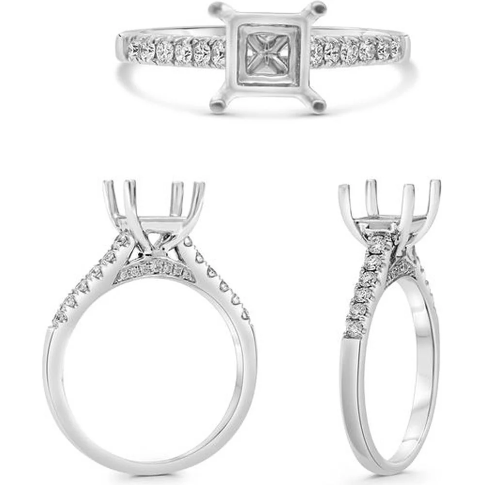 Roman & Jules - 14K White Gold Princess Cut Diamond Ring with Round Accent Diamonds - 1.14 Carat Total Diamond Weight