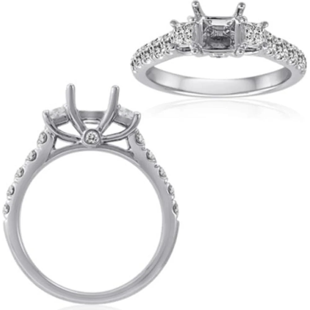 Roman & Jules - 14K White Gold Princess Cut Diamond Ring with Round Diamonds - 0.68 Carat Total Diamond Weight