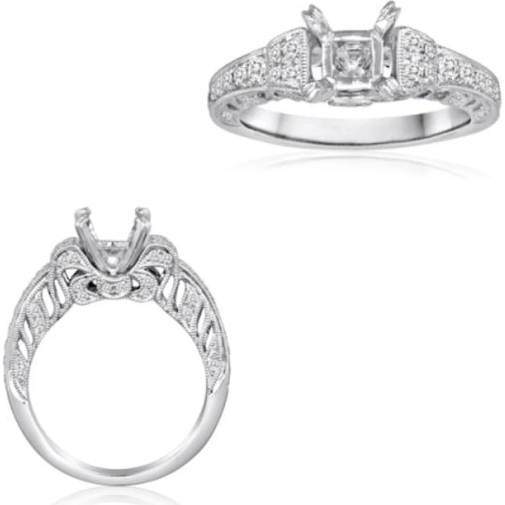 Roman & Jules - 14K White Gold Princess Cut Diamond Ring with Round Halo - 0.45 Carat Total Diamond Weight