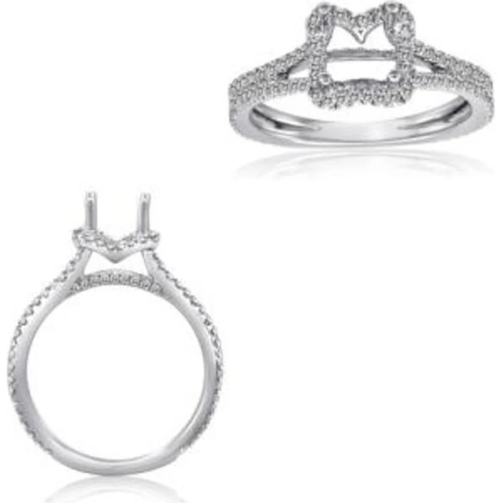 Roman & Jules - 14K White Gold Princess Cut Halo Diamond Ring with 0.35 Carat Round Diamond Center Stone