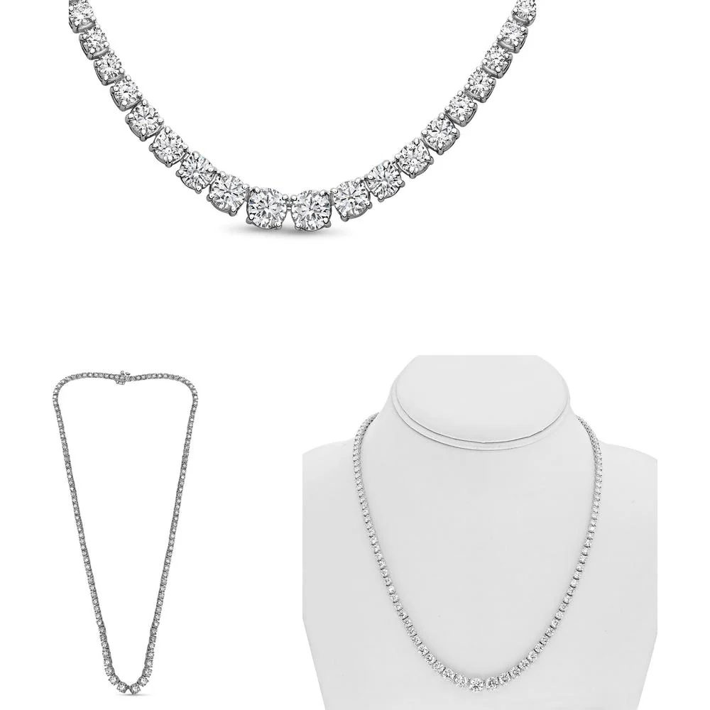Roman & Jules - 14K White Gold Riviera Necklace with GIA Certified Round Diamonds - 16.00 Carat Total Diamond Weight