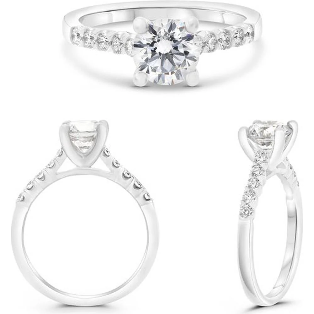 Roman & Jules - 14K White Gold Round Diamond Engagement Ring with Fishtail Setting - 0.28 Carat Total Diamond Weight