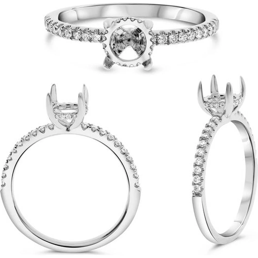 Roman & Jules - 14K White Gold Round Diamond Four-Prong Engagement Ring with Hidden Halo and Micropavé Diamonds - 0.20 Carat Total Diamond Weight