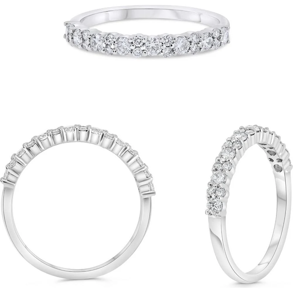 Roman & Jules - 14K White Gold Round Diamond Halfway Band Ring with Shared Prong Setting - 1.00 Carat Total Diamond Weight
