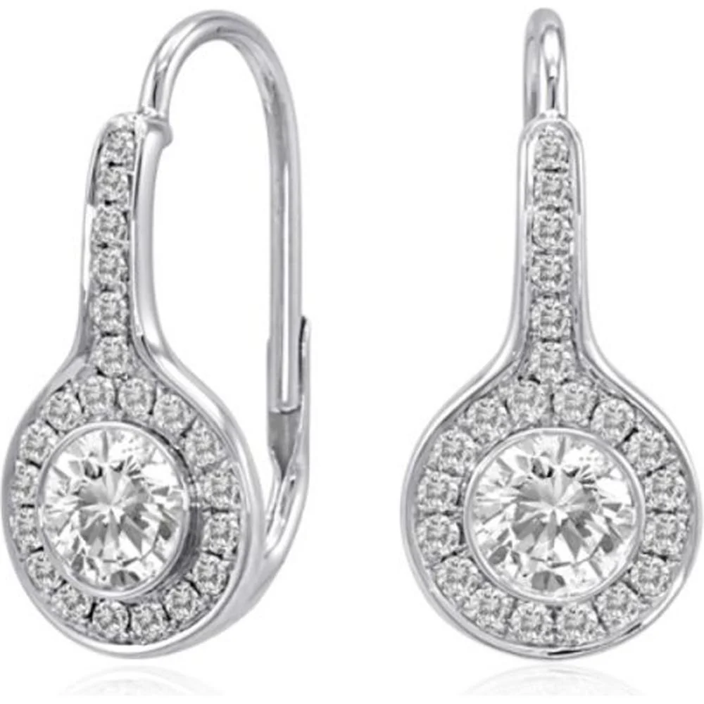 Roman & Jules - 14K White Gold Round Diamond Halo Earrings - 1.05 Carat Total Diamond Weight