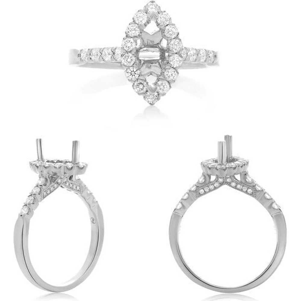 Roman & Jules - 14K White Gold Round Diamond Halo Engagement Ring with 0.59 Carat Total Diamond Weight