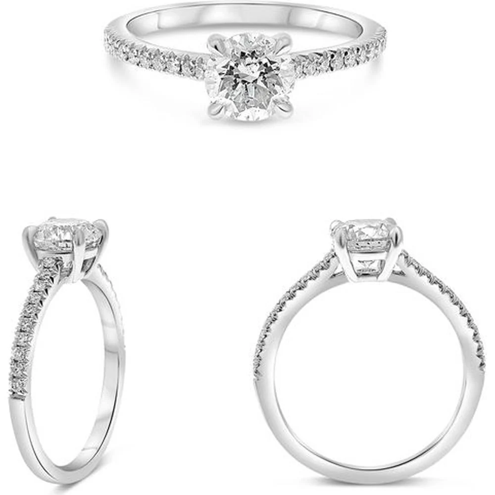 Roman & Jules - 14K White Gold Round Diamond Halo Engagement Ring with 1.07 Carat Total Diamond Weight
