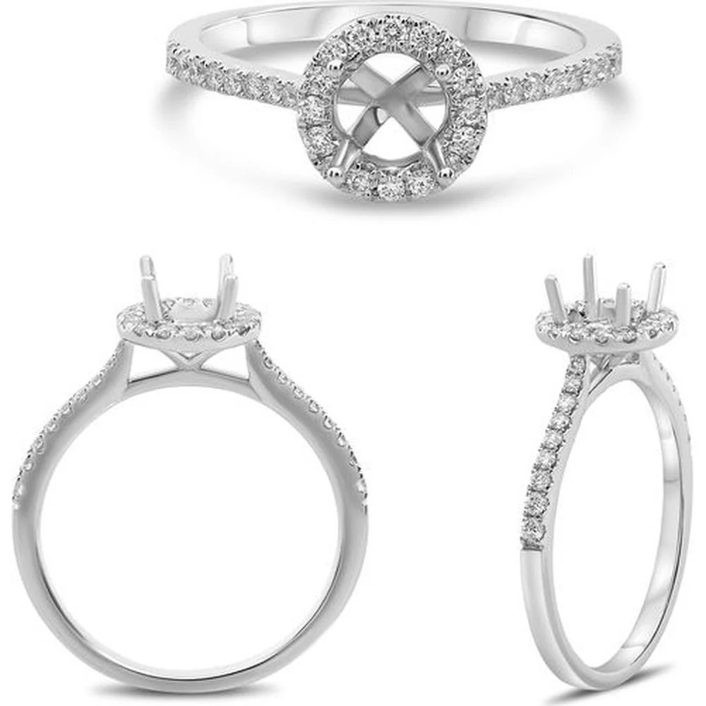 Roman & Jules - 14K White Gold Round Diamond Halo Ring - 0.25 Carat Total Diamond Weight