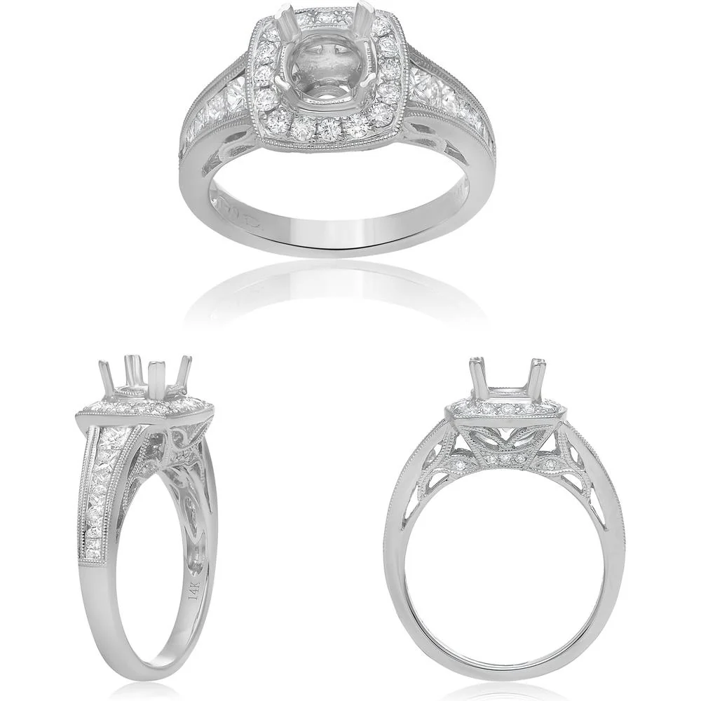 Roman & Jules - 14K White Gold Round Diamond Halo Ring - 0.28 Carat Diamond Weight