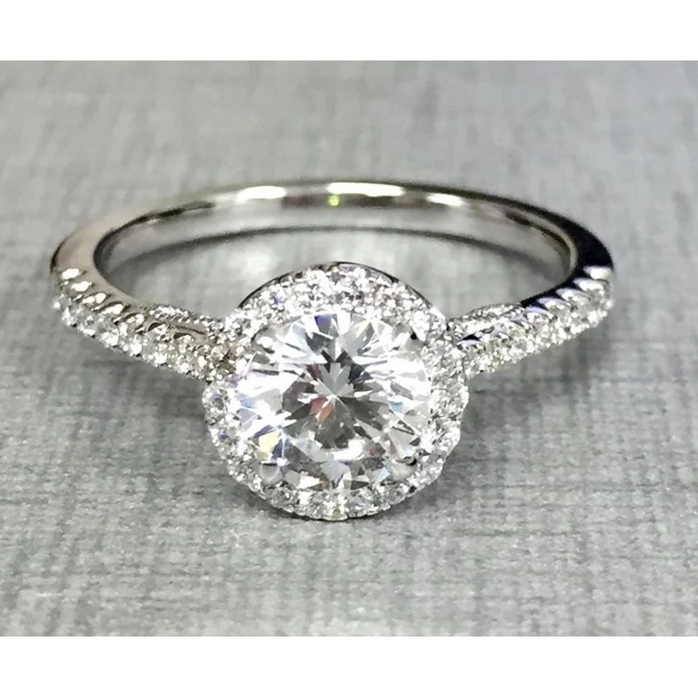 Roman & Jules - 14K White Gold Round Diamond Halo Ring - 0.30 Carat Total Diamond Weight