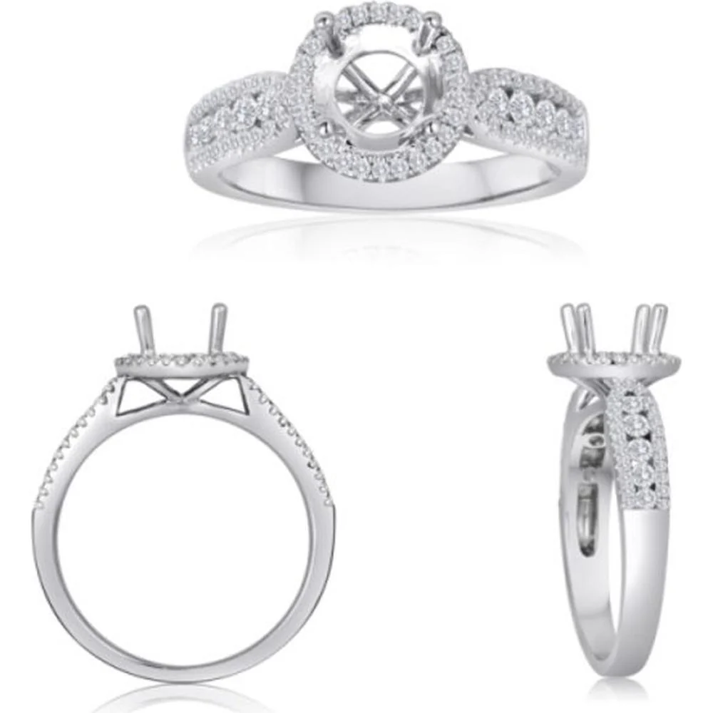 Roman & Jules - 14K White Gold Round Diamond Halo Ring - 0.39 Carat Total Diamond Weight