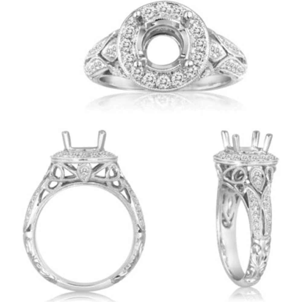Roman & Jules - 14K White Gold Round Diamond Halo Ring - 0.48 Carat Total Diamond Weight