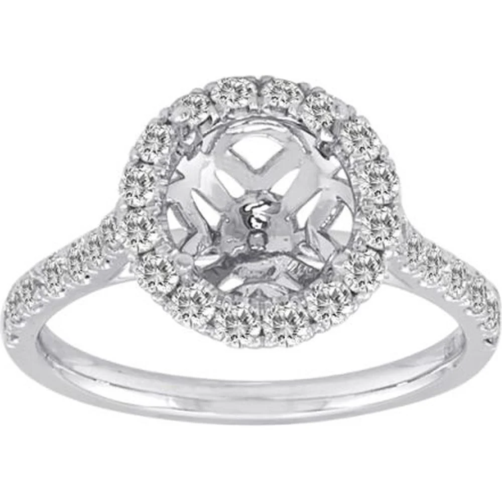 Roman & Jules - 14K White Gold Round Diamond Halo Ring - 0.68 Carat Total Diamond Weight